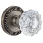 Grandeur Newport Solid Brass Rose Passage Door Knob Set with Versailles Crystal Knob and 2-3/4" Backset Antique Pewter