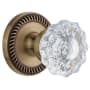 Grandeur Newport Solid Brass Rose Passage Door Knob Set with Versailles Crystal Knob and 2-3/4" Backset Vintage Brass