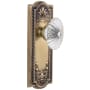 Grandeur Parthenon Solid Brass Rose Passage Door Knob Set with Burgundy Crystal Knob and 2-3/4" Backset Vintage Brass