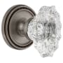 Grandeur Soleil Solid Brass Rose Passage Door Knob Set with Biarritz Crystal Knob and 2-3/4" Backset Antique Pewter