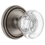 Grandeur Soleil Solid Brass Rose Passage Door Knob Set with Bordeaux Crystal Knob and 2-3/4" Backset Antique Pewter