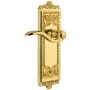 Grandeur Windsor Solid Brass Rose Right Handed Passage Door Lever Set with Bellagio Lever and 2-3/4" Backset Polished Brass