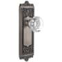 Grandeur Windsor Solid Brass Rose Passage Door Knob Set with Chambord Crystal Knob and 2-3/4" Backset Antique Pewter