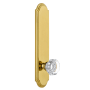 Grandeur Arc Solid Brass Tall Plate Rose Passage Door Knob Set with Chambord Crystal Knob and 2-3/4" Backset Polished Brass