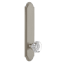 Grandeur Arc Solid Brass Tall Plate Rose Passage Door Knob Set with Chambord Crystal Knob and 2-3/4" Backset Satin Nickel