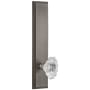 Grandeur Carre Solid Brass Tall Plate Rose Passage Door Knob Set with Biarritz Crystal Knob and 2-3/4" Backset Antique Pewter