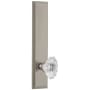 Grandeur Carre Solid Brass Tall Plate Rose Passage Door Knob Set with Biarritz Crystal Knob and 2-3/4" Backset Satin Nickel