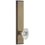 Grandeur Carre Solid Brass Tall Plate Rose Passage Door Knob Set with Biarritz Crystal Knob and 2-3/4" Backset Vintage Brass