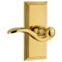 Grandeur Carre Solid Brass Rose Left Handed Privacy Door Lever Set with Bellagio Lever and 2-3/4" Backset Polished Brass