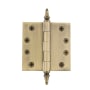 Grandeur 4 x 4 Inch Plain Bearing Square Corner Mortise Door Hinge with Steeple Finial - Single Hinge Vintage Brass
