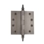 Grandeur 4 x 4 Inch Plain Bearing Square Corner Mortise Door Hinge with Steeple Finial - Single Hinge Antique Pewter