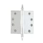 Grandeur 4 x 4 Inch Plain Bearing Square Corner Mortise Door Hinge with Steeple Finial - Single Hinge Bright Chrome