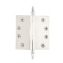 Grandeur 4 x 4 Inch Plain Bearing Square Corner Mortise Door Hinge with Steeple Finial - Single Hinge Polished Nickel
