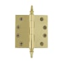 Grandeur 4 x 4 Inch Plain Bearing Square Corner Mortise Door Hinge with Steeple Finial - Single Hinge Unlacquered Brass