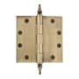 Grandeur 4.5 x 4.5 Inch Plain Bearing Square Corner Mortise Door Hinge with Steeple Finial - Single Hinge Vintage Brass