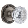 Grandeur Newport Solid Brass Rose Privacy Door Knob Set with Fontainebleau Crystal Knob and 2-3/4" Backset Antique Pewter