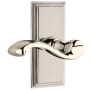 Grandeur Carre Solid Brass Rose Right Handed Privacy Door Lever Set with Portofino Lever and 2-3/4" Backset Polished Nickel