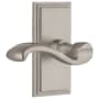 Grandeur Carre Solid Brass Rose Right Handed Privacy Door Lever Set with Portofino Lever and 2-3/4" Backset Satin Nickel