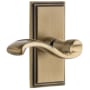 Grandeur Carre Solid Brass Rose Right Handed Privacy Door Lever Set with Portofino Lever and 2-3/4" Backset Vintage Brass