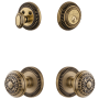 Grandeur Newport Solid Brass Single Cylinder Keyed Entry Knobset and Deadbolt Combo Pack with Windsor Knob and 2-3/4" Backset Vintage Brass