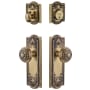 Grandeur Parthenon Solid Brass Single Cylinder Keyed Entry Knobset and Deadbolt Combo Pack with Windsor Knob and 2-3/4" Backset Vintage Brass