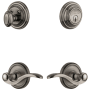 Grandeur Georgetown Solid Brass Right Handed Single Cylinder Keyed Entry Leverset and Deadbolt Combo Pack with Bellagio Lever and 2-3/4" Backset Antique Pewter
