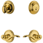 Grandeur Georgetown Solid Brass Right Handed Single Cylinder Keyed Entry Leverset and Deadbolt Combo Pack with Bellagio Lever and 2-3/4" Backset Lifetime Brass