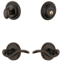 Grandeur Georgetown Solid Brass Right Handed Single Cylinder Keyed Entry Leverset and Deadbolt Combo Pack with Bellagio Lever and 2-3/4" Backset Timeless Bronze