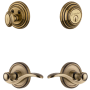 Grandeur Georgetown Solid Brass Right Handed Single Cylinder Keyed Entry Leverset and Deadbolt Combo Pack with Bellagio Lever and 2-3/4" Backset Vintage Brass