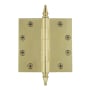 Grandeur 4.5 x 4.5 Inch Plain Bearing Square Corner Mortise Door Hinge with Steeple Finial - Single Hinge Unlacquered Brass