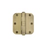 Grandeur 3.5 x 3.5 Inch Plain Bearing 5/8" Radius Corner Mortise Door Hinge with Button Finial - Single Hinge Vintage Brass