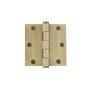 Grandeur 3.5 x 3.5 Inch Plain Bearing Square Corner Mortise Door Hinge with Button Finial - Single Hinge Vintage Brass