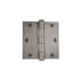 Grandeur 3.5 x 3.5 Inch Plain Bearing Square Corner Mortise Door Hinge with Button Finial - Single Hinge Antique Pewter