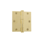 Grandeur 3.5 x 3.5 Inch Plain Bearing Square Corner Mortise Door Hinge with Button Finial - Single Hinge Polished Brass
