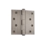 Grandeur 4 x 4 Inch Plain Bearing Square Corner Mortise Door Hinge with Button Finial - Single Hinge Antique Pewter