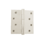 Grandeur 4 x 4 Inch Plain Bearing Square Corner Mortise Door Hinge with Button Finial - Single Hinge Polished Nickel