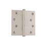 Grandeur 4 x 4 Inch Plain Bearing Square Corner Mortise Door Hinge with Button Finial - Single Hinge Satin Nickel