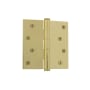 Grandeur 4 x 4 Inch Plain Bearing Square Corner Mortise Door Hinge with Button Finial - Single Hinge Unlacquered Brass