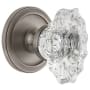 Grandeur Circulaire Solid Brass Rose Privacy Door Knob Set with Biarritz Crystal Knob and 2-3/8" Backset Antique Pewter