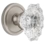 Grandeur Circulaire Solid Brass Rose Privacy Door Knob Set with Biarritz Crystal Knob and 2-3/8" Backset Satin Nickel