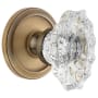 Grandeur Circulaire Solid Brass Rose Privacy Door Knob Set with Biarritz Crystal Knob and 2-3/8" Backset Vintage Brass
