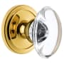 Grandeur Circulaire Solid Brass Rose Privacy Door Knob Set with Provence Crystal Knob and 2-3/4" Backset Polished Brass