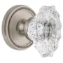 Grandeur Soleil Solid Brass Rose Privacy Door Knob Set with Biarritz Crystal Knob and 2-3/8" Backset Satin Nickel