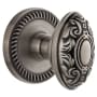 Grandeur Newport Solid Brass Rose Privacy Door Knob Set with Grande Victorian Knob and 2-3/8" Backset Antique Pewter