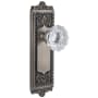 Grandeur Windsor Solid Brass Rose Privacy Door Knob Set with Fontainebleau Crystal Knob and 2-3/8" Backset Antique Pewter