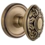 Grandeur Georgetown Solid Brass Rose Privacy Knob Set with Grande Victorian Knob and 2-3/8" Backset Vintage Brass