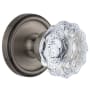 Grandeur Georgetown Solid Brass Rose Privacy Door Knob Set with Fontainebleau Crystal Knob and 2-3/8" Backset Antique Pewter