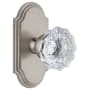 Grandeur Arc Solid Brass Rose Privacy Door Knob Set with Fontainebleau Crystal Knob and 2-3/4" Backset Satin Nickel