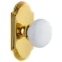 Grandeur Arc Solid Brass Rose Privacy Door Knob Set with Hyde Park Knob and 2-3/4" Backset Polished Brass