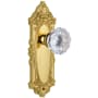 Grandeur Grande Victorian Solid Brass Rose Passage Door Knob Set with Fontainebleau Crystal Knob and 2-3/8" Backset Polished Brass